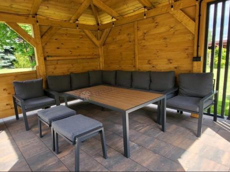 Grafitowy zestaw mebli ogrodowych z narożnikiem i dwoma fotelami Sodor Corner XL - Dark Grey Polywood