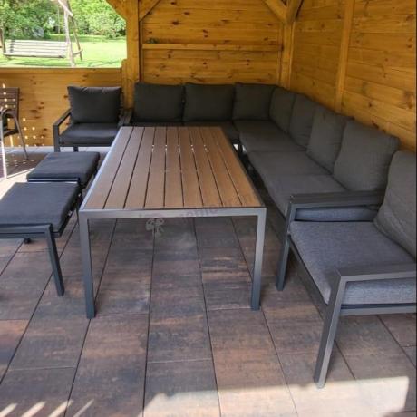 Grafitowy zestaw mebli ogrodowych z narożnikiem i dwoma fotelami Sodor Corner XL - Dark Grey Polywood