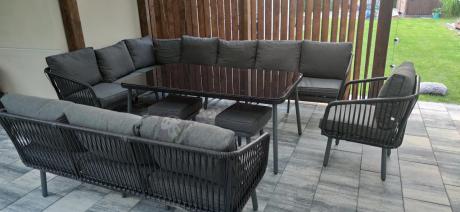 Grafitowy zestaw mebli tarasowych dla 10 osób Postigo Corner XXL