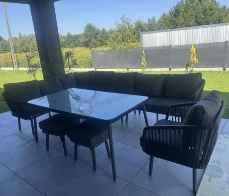 Grafitowy zestaw mebli tarasowych dla 10 osób Postigo Corner XXL