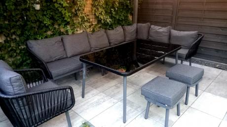 Grafitowy zestaw mebli tarasowych dla 10 osób Postigo Corner XXL