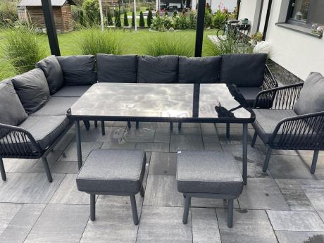 Grafitowy zestaw mebli tarasowych dla 10 osób Postigo Corner XXL