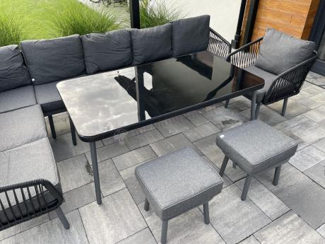 Grafitowy zestaw mebli tarasowych dla 10 osób Postigo Corner XXL