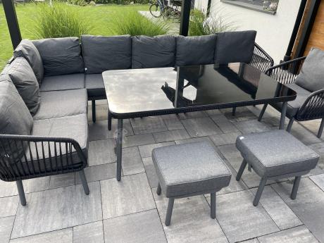 Grafitowy zestaw mebli tarasowych dla 10 osób Postigo Corner XXL