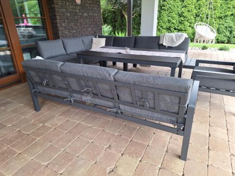 Grafitowy zestaw mebli z narożnikiem i wysokim stołem Calamba Corner XL