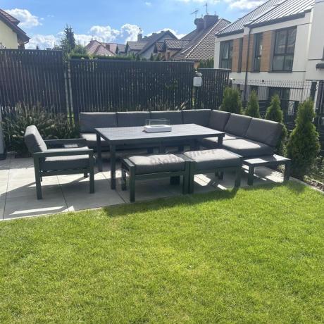 Grafitowy zestaw mebli z narożnikiem i wysokim stołem Calamba Corner XL