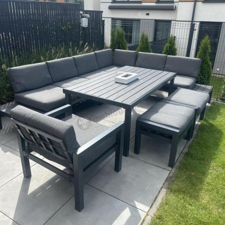 Grafitowy zestaw mebli z narożnikiem i wysokim stołem Calamba Corner XL