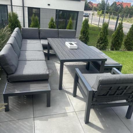Grafitowy zestaw mebli z narożnikiem i wysokim stołem Calamba Corner XL