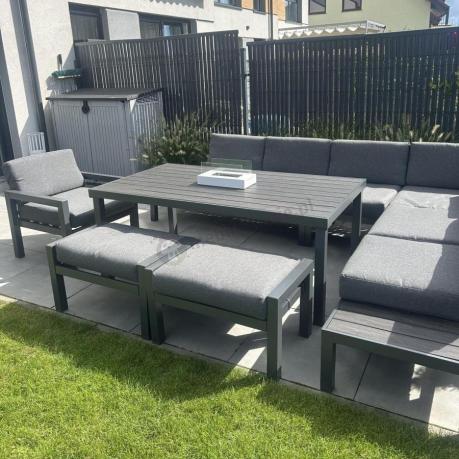 Grafitowy zestaw mebli z narożnikiem i wysokim stołem Calamba Corner XL