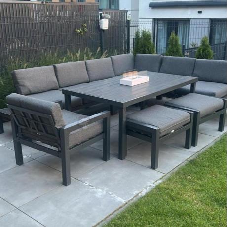 Grafitowy zestaw mebli z narożnikiem i wysokim stołem Calamba Corner XL