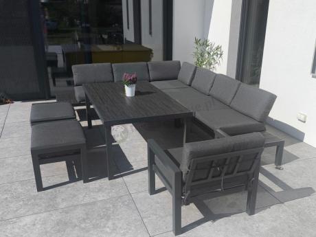 Grafitowy zestaw mebli z narożnikiem i wysokim stołem Calamba Corner XL