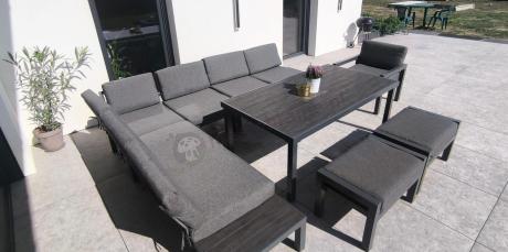 Grafitowy zestaw mebli z narożnikiem i wysokim stołem Calamba Corner XL