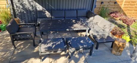 Grafitowy zestaw mebli z narożnikiem i wysokim stołem Calamba Corner XL