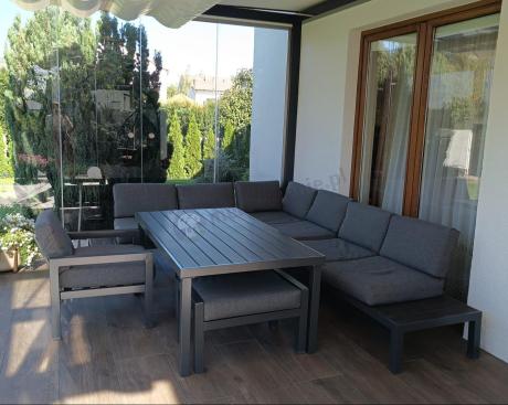 Grafitowy zestaw mebli z narożnikiem i wysokim stołem Calamba Corner XL