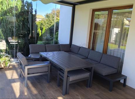 Grafitowy zestaw mebli z narożnikiem i wysokim stołem Calamba Corner XL