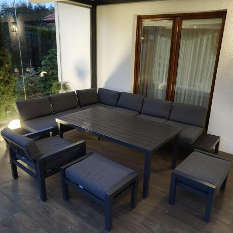 Grafitowy zestaw mebli z narożnikiem i wysokim stołem Calamba Corner XL