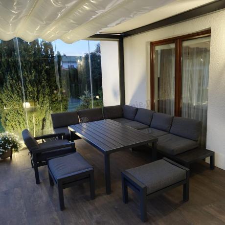 Grafitowy zestaw mebli z narożnikiem i wysokim stołem Calamba Corner XL