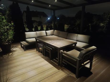 Grafitowy zestaw mebli z narożnikiem i wysokim stołem Calamba Corner XL