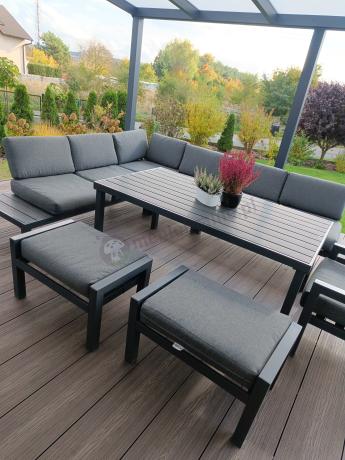 Grafitowy zestaw mebli z narożnikiem i wysokim stołem Calamba Corner XL