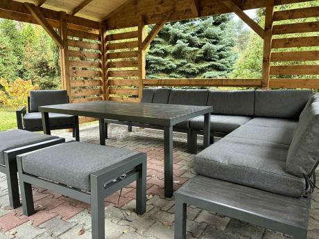 Grafitowy zestaw mebli z narożnikiem i wysokim stołem Calamba Corner XL