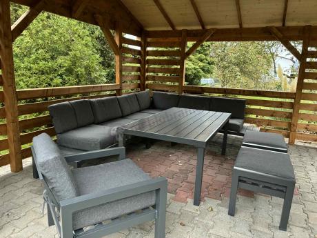 Grafitowy zestaw mebli z narożnikiem i wysokim stołem Calamba Corner XL