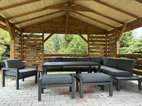 Grafitowy zestaw mebli z narożnikiem i wysokim stołem Calamba Corner XL