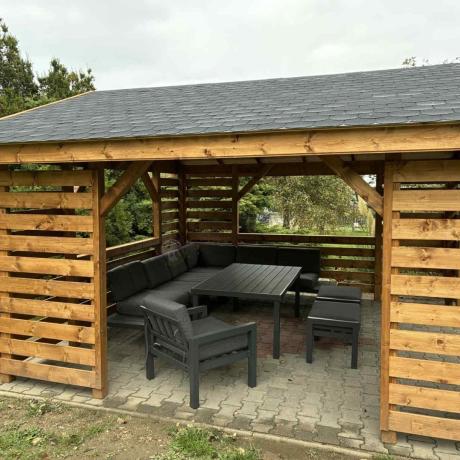 Grafitowy zestaw mebli z narożnikiem i wysokim stołem Calamba Corner XL