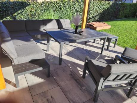 Grafitowy zestaw mebli z narożnikiem i wysokim stołem Calamba Corner XL