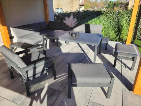 Grafitowy zestaw mebli z narożnikiem i wysokim stołem Calamba Corner XL