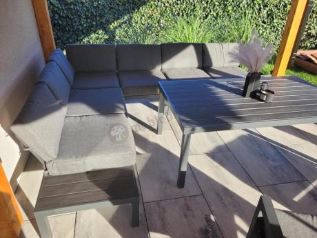 Grafitowy zestaw mebli z narożnikiem i wysokim stołem Calamba Corner XL