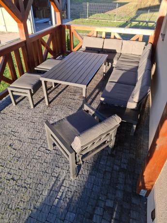 Grafitowy zestaw mebli z narożnikiem i wysokim stołem Calamba Corner XL