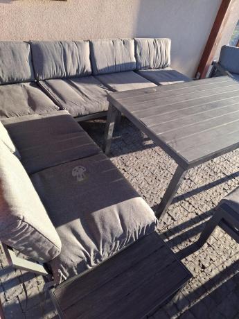 Grafitowy zestaw mebli z narożnikiem i wysokim stołem Calamba Corner XL