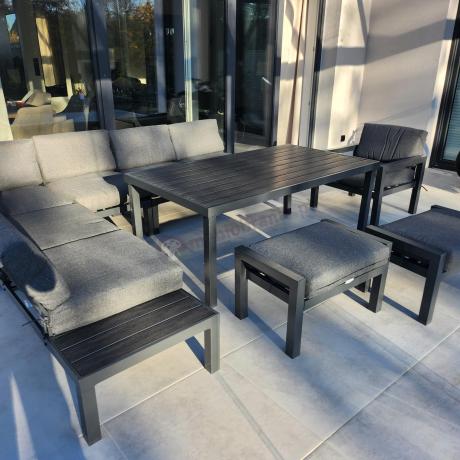 Grafitowy zestaw mebli z narożnikiem i wysokim stołem Calamba Corner XL