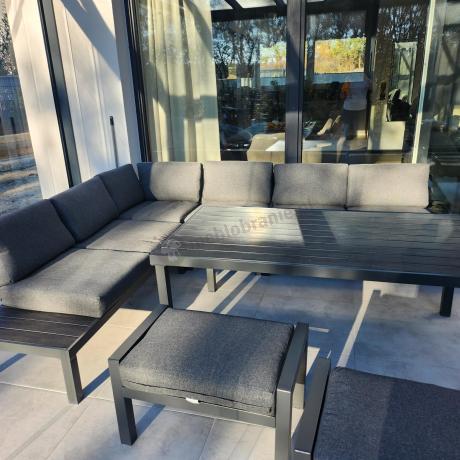 Grafitowy zestaw mebli z narożnikiem i wysokim stołem Calamba Corner XL