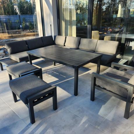 Grafitowy zestaw mebli z narożnikiem i wysokim stołem Calamba Corner XL