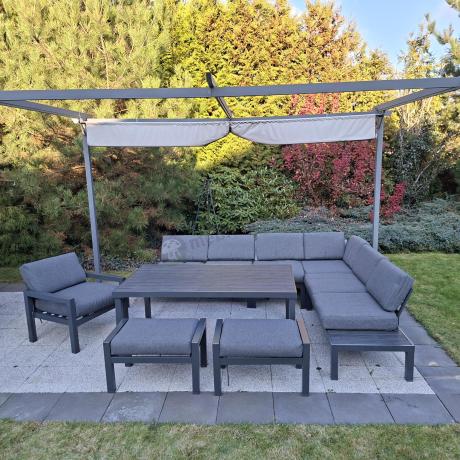 Grafitowy zestaw mebli z narożnikiem i wysokim stołem Calamba Corner XL