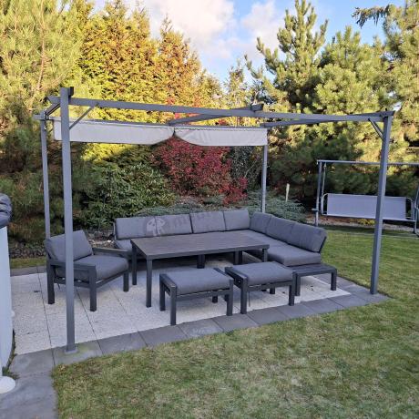 Grafitowy zestaw mebli z narożnikiem i wysokim stołem Calamba Corner XL