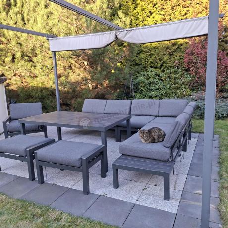 Grafitowy zestaw mebli z narożnikiem i wysokim stołem Calamba Corner XL