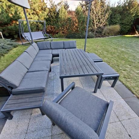 Grafitowy zestaw mebli z narożnikiem i wysokim stołem Calamba Corner XL