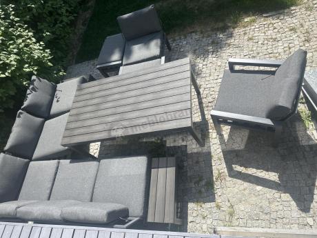 Grafitowy zestaw mebli z narożnikiem i wysokim stołem Calamba Corner XL