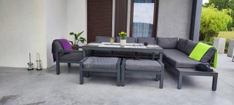 Grafitowy zestaw mebli z narożnikiem i wysokim stołem Calamba Corner XL