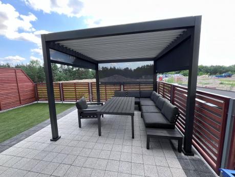 Grafitowy zestaw mebli z narożnikiem i wysokim stołem Calamba Corner XL
