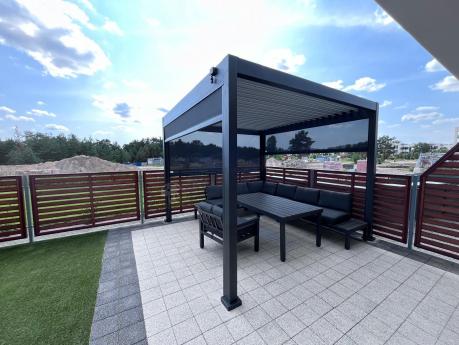 Grafitowy zestaw mebli z narożnikiem i wysokim stołem Calamba Corner XL