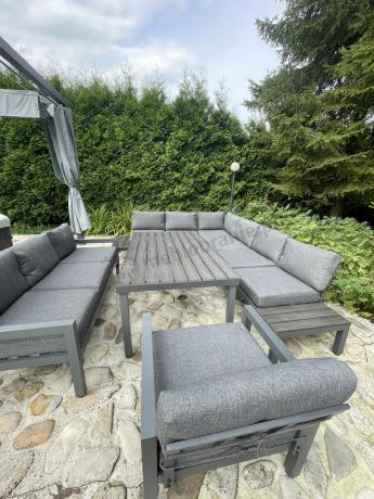 Grafitowy zestaw mebli z narożnikiem i wysokim stołem Calamba Corner XL