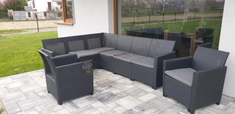 Grafitowy zestaw narożny 172 x 222 cm, z dwoma fotelami i skrzynią ze schowkiem