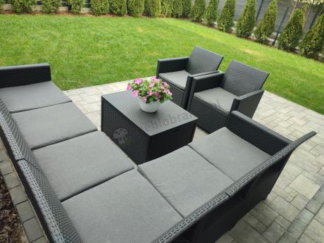 Grafitowy zestaw narożny 172 x 222 cm, z dwoma fotelami i skrzynią ze schowkiem