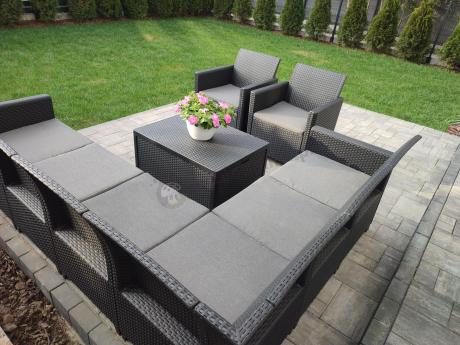 Grafitowy zestaw narożny 172 x 222 cm, z dwoma fotelami i skrzynią ze schowkiem