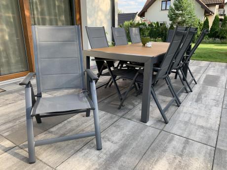 Grafitowy zestaw stół i krzesła dla 8 osób - stół 210cm Tanami Daven 8+1