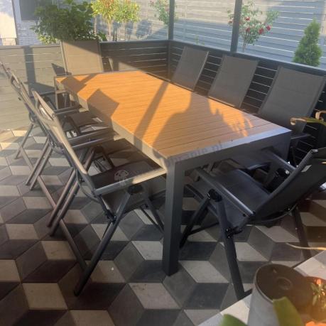 Grafitowy zestaw stół i krzesła dla 8 osób - stół 210cm Tanami Daven 8+1