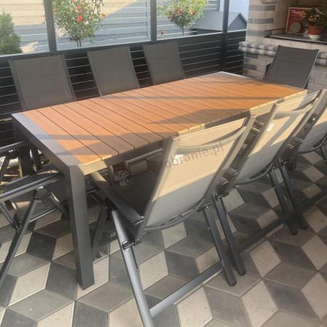 Grafitowy zestaw stół i krzesła dla 8 osób - stół 210cm Tanami Daven 8+1